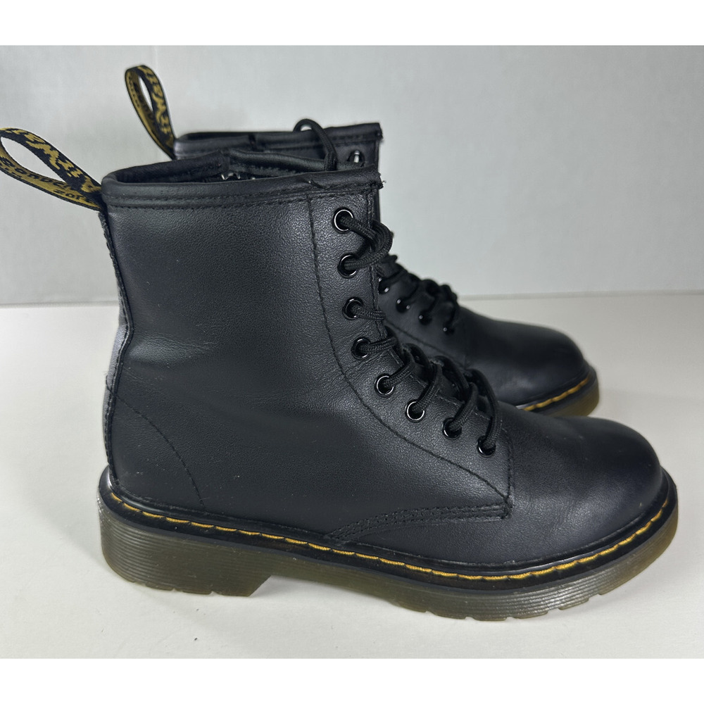 Dr. Martens Junior 1460 Softy T Black Leather Lace-Up Side Zip Boots Kids Size 2 - Picture 9 of 14